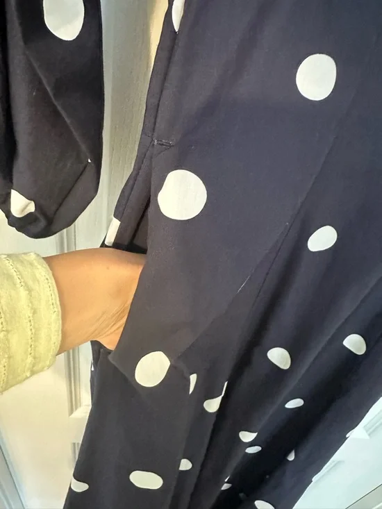 Navy Polka Dot Maxi Dress with Puff Sleeves - Picture 3 of 4
